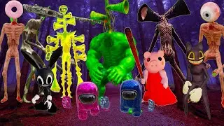 Mega Siren Head Cartoon Cat SCP Among Us Hulk Godzilla running competition