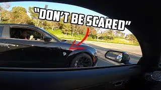 Trash talking a Hellcat owner in my supercharged Mustang! LOL..