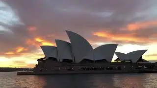 Sunrise sydney opera house and harbour bridge Morning sunrise view on ferry trip to Manly beach