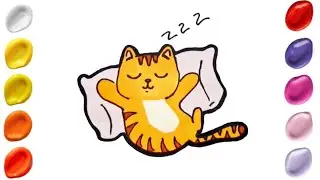 Drawing and Coloring Animals | Drawing Sleepy Cat #drawinganimals