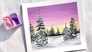 Easy Gouache painting for beginners/ Winter painting/ Snowfall painting with Gouache