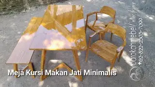 Meja Makan Kursi Makan Minimalis Jati Retro kaki V Finishing Melamine Kayu Jati Natural Glossy