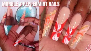 EASY DIP POWDER MARBLE NAILS | PEPPERMINT NAIL ART
