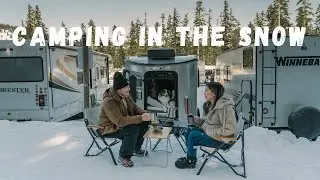 Airstream Basecamp Camping in the snow with dogs | making coffee with Snow Peak kettle