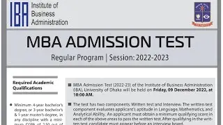 MBA Regular Program | Admission Circular 2022-23 | IBA DU