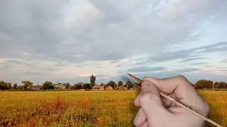 To paint a landscape. Draw the sky like real (full video)