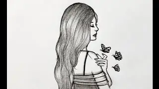 How to draw a girl with butterflies || Easy and cute side face girl drawing tutorial for beginners
