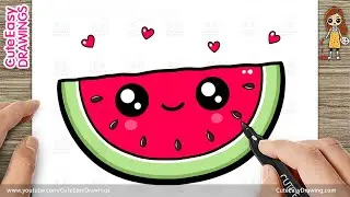 How to Draw a Cute Watermelon Slice 🍉 | Easy Drawing for Kids | Kawaii Fruit Drawing