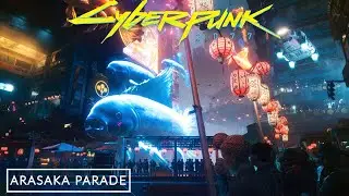 Cyberpunk 2077 - Walking around The Arasaka Parade, Night City I Binaural Sound