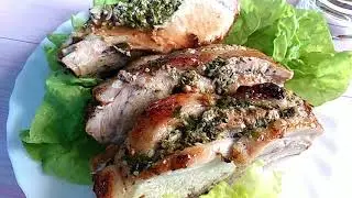 BAKED PORK BREAST with GARLIC and GREENS