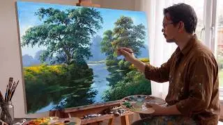 Acrylic Landscape Painting in Time-lapse / The River's Water Reflections / JMLisondra