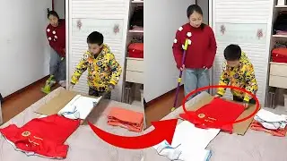让孩子叠衣服他在玩，妈妈突击检查，还好反应快！