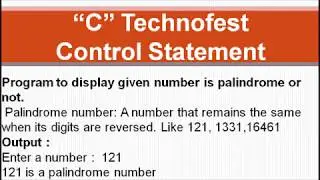 C Program to check a given number is Palindrome or not || By C Technofest