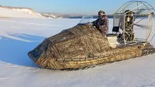 Аэролодка зимой.катаемся по снегу и воде.двигатель хонда 110 л.с.