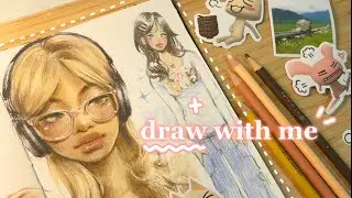 draw with me 🐋💫🎀 :: color pencils sketchbook spread