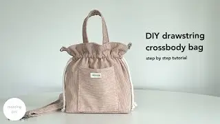 DIY drawstring crossbody bag with pocket | How to make a pink crossbody bag