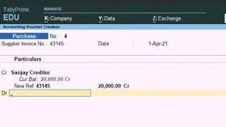 Entry in Voucher mode in Tally Prime