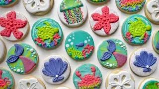 UNDER THE SEA COOKIES ~ Satisfying Cookie Decorating of 8 Under the Sea Cookies on Circles