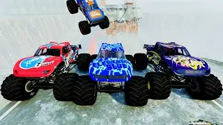 A MONSTER TRUCK DRIVES OVER A DESTROYED BRIDGE, APOCALYPSE. BeamNG Drive