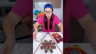 Wednesday Addams cake vs egg ice cream challenge!🍨 #funny #shorts by Ethan Funny Family