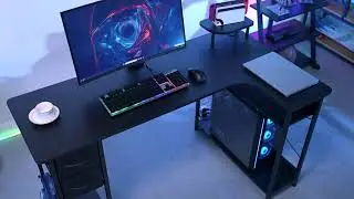 Gaming Desk with Drawers Carbon Fiber Style L Shaped Computer Desk