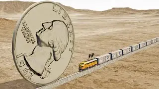Trains vs Giant Quarter Dollar - BeamNG.drive