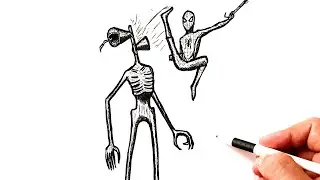 How to draw a Siren Head fighting Spider man