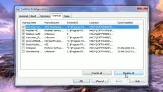 How to disable startup programms in window 7
