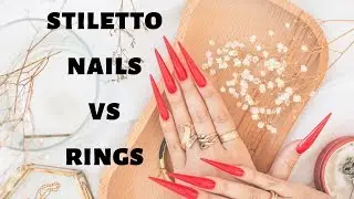 Red Stiletto Nails vs Rings ASMR