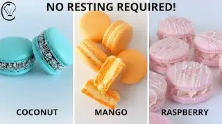 3 Foolproof French Macarons COCONUT RASPBERRY MANGO No Resting Required! Full Shells Step by Step