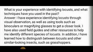 Interview questions for the post of Locust Assistant in the Quarantine Plant Protection Department: