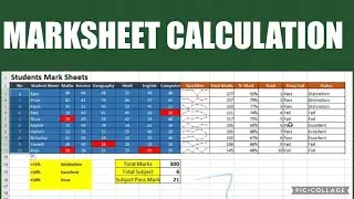 MS Excel - Student Mark Sheet Calculation Sum, Average, Rank, Grade, Pass Fail, Status