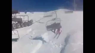 Snowboarder Knocks Skier Off Chairlift
