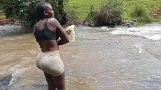 African village life/Bathing at the River my Bralet fell down, unexpected