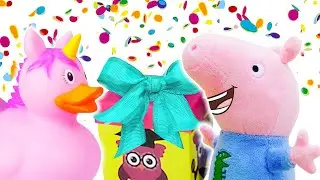 Peppa Pig giocattolo. La sorpresa di compleanno. Video e giochi per bambini.
