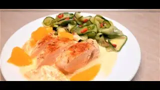 Kurczak w sosie pomaranczowym i salatka z ogorka