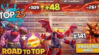 Climbing TOP 25 With Dragon Duke 🔥 | FREE TH18 BASE LINK | Daily Ranked Attacks #141