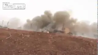 Barrel Bomb Explodes Close To FSA Cameraman