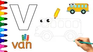 🚌Draw and color the letter V with the van |  Challeng and teach children letters | Draw a color