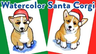 How to Draw a Christmas Corgi Puppy KIDS Watercolor Tutorial