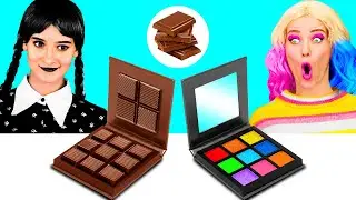 Челлендж. Шоколадная Еда vs Настоящая Еда с Уэнсдей Аддамс от PaRaRa Challenge