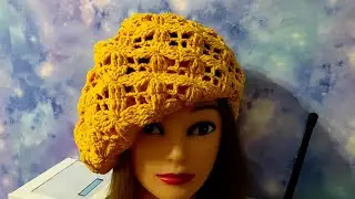 Летний, ажурный берет крючком. Подробное видео.
