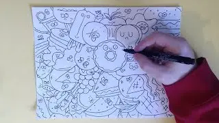 FULL PAGE DOODLE OF FOOD CHARACTERS - DRAWING PENCIL & INK