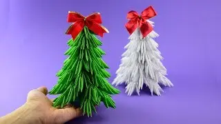 How to make a paper Christmas tree. 3D origami tutorial DIY