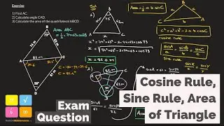 Cosine and Sine Rule Exam Question with Area of Triangle Formula - IGCSE & IB Trigonometry