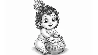 How to draw bal krishna | Easy krishna drawing | bal krishna eating makkhan drawing