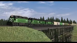 Trainz Runby: BN Grainer Crossing The Two Medicine River Bridge