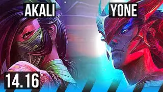 AKALI vs YONE (MID) | Legendary, 7 solo kills, 1200+ games, 14/2/2 | NA Master | 14.16