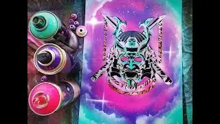 Spray Painting Samurai Helmet - Sacha Walker Street Art 2019