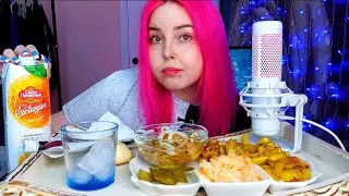 Жареная картошка с грибами и капустой мукбанг/ответы на вопросы/mukbang